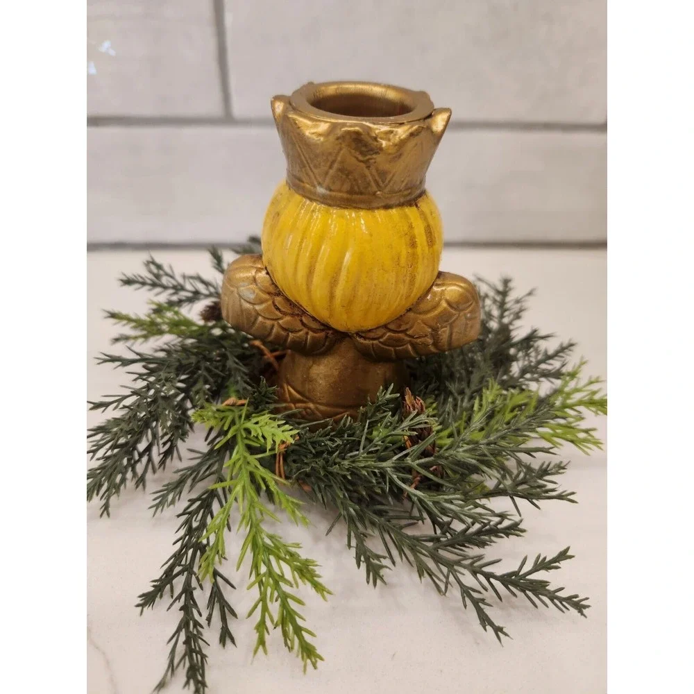 Vtg Caffco Praying Angel Crown Ceramic Tapered Candle Holder Japan Gold W/wreath